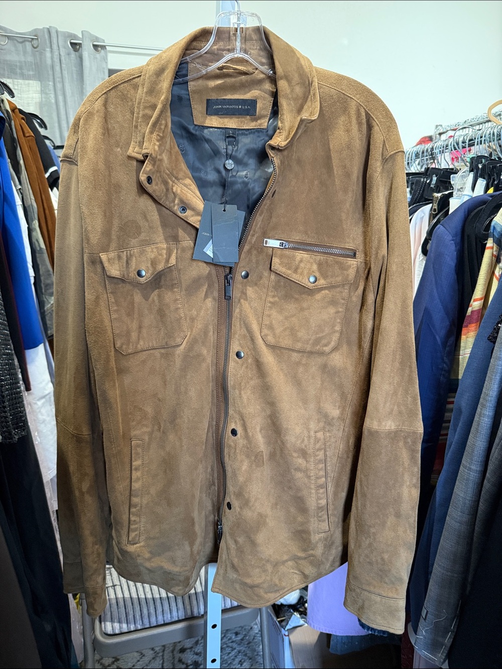 John Varvatos Brown Suede Bomber Jacket